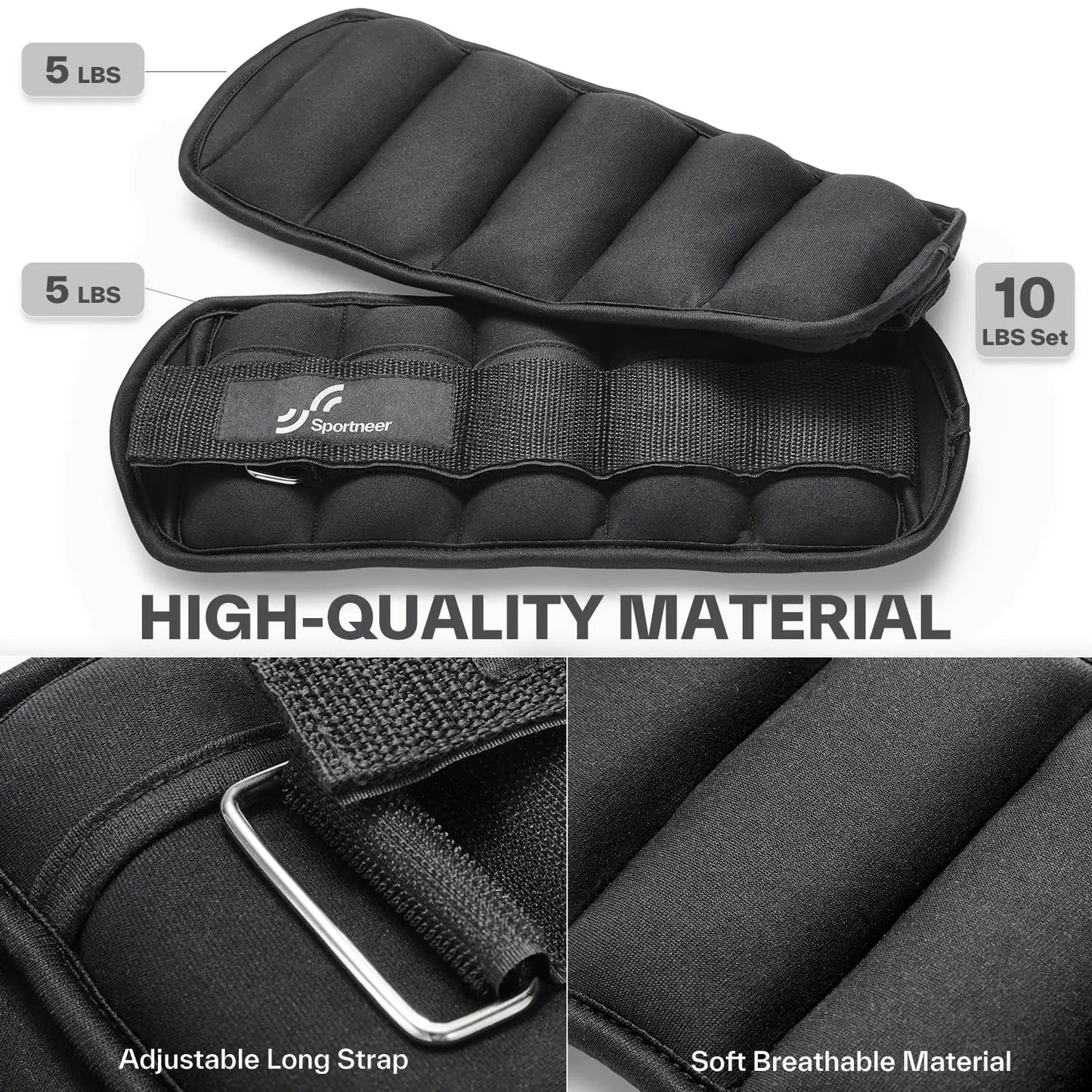 Adjustable Ankle Weights - 1Pair 10lb Leg Weights