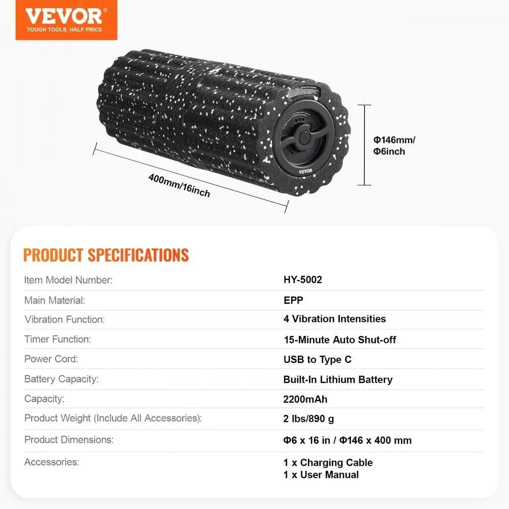 Vibrating Foam Roller 4 Levels, Rechargeable