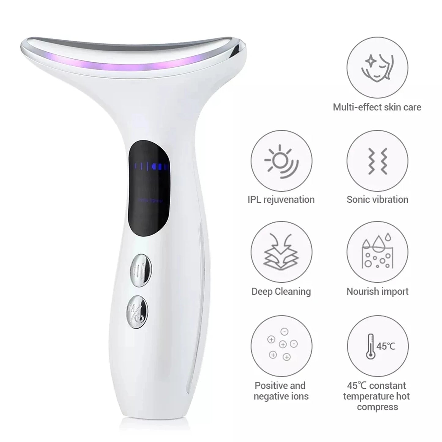 Neck Skin Care Massager Comfortable Facial Massager Face and Neck Beauty Device for Skin Care Adults Men and Women White