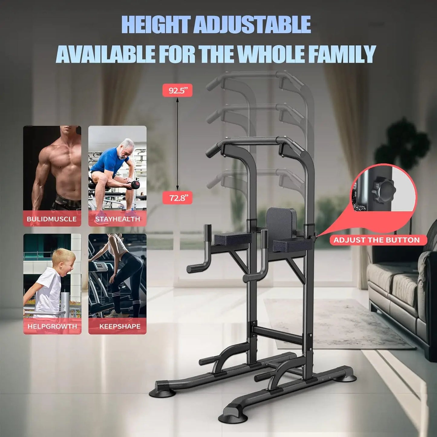Adjustable Height Pull Up & Dip Station