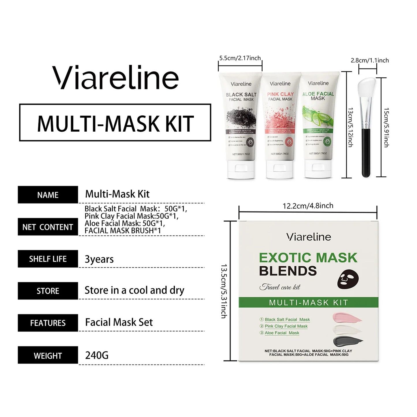 Viareline 1set Cleaning Facial Mask Set Exfoliating Blackhead Removal Oil Control Shrink Pores Moisturizing Brightening Face Set