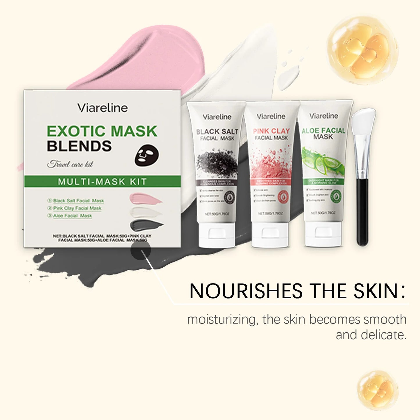 Viareline 1set Cleaning Facial Mask Set Exfoliating Blackhead Removal Oil Control Shrink Pores Moisturizing Brightening Face Set