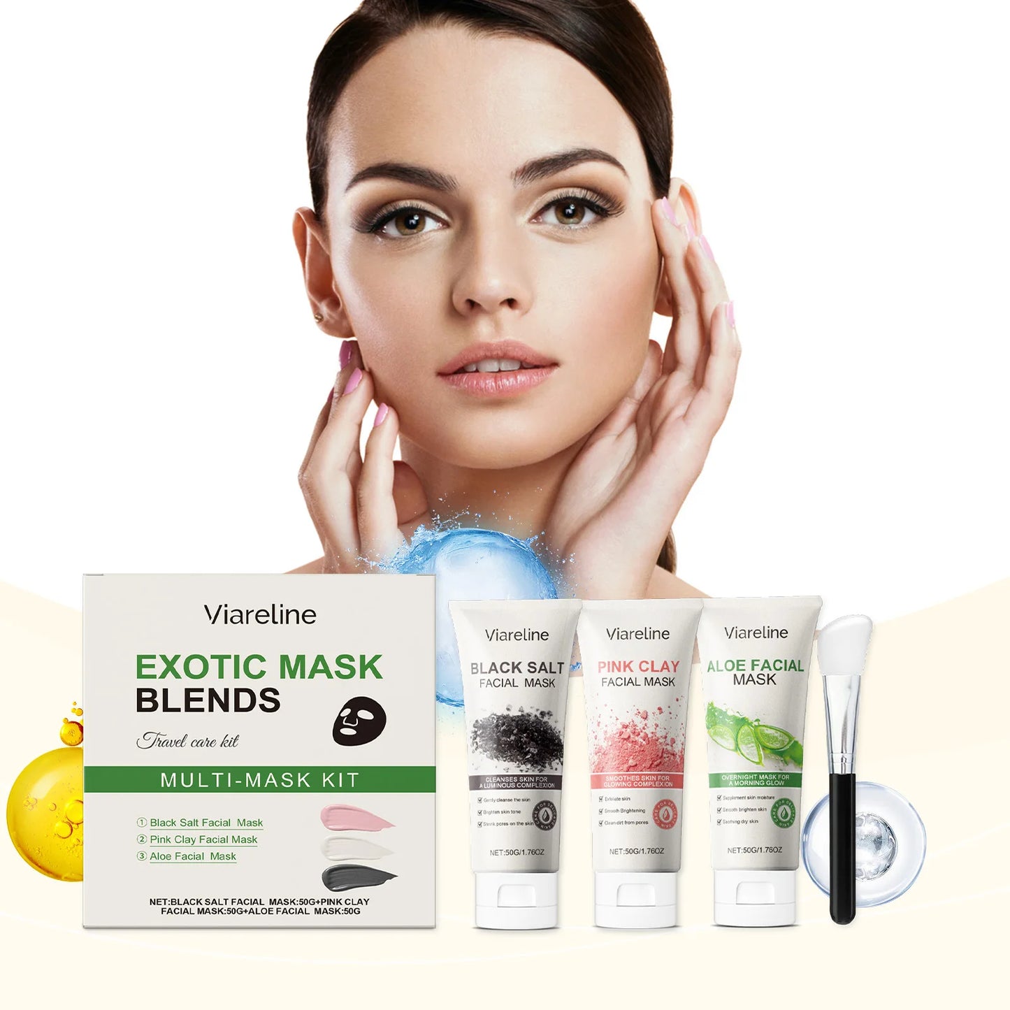 Viareline 1set Cleaning Facial Mask Set Exfoliating Blackhead Removal Oil Control Shrink Pores Moisturizing Brightening Face Set