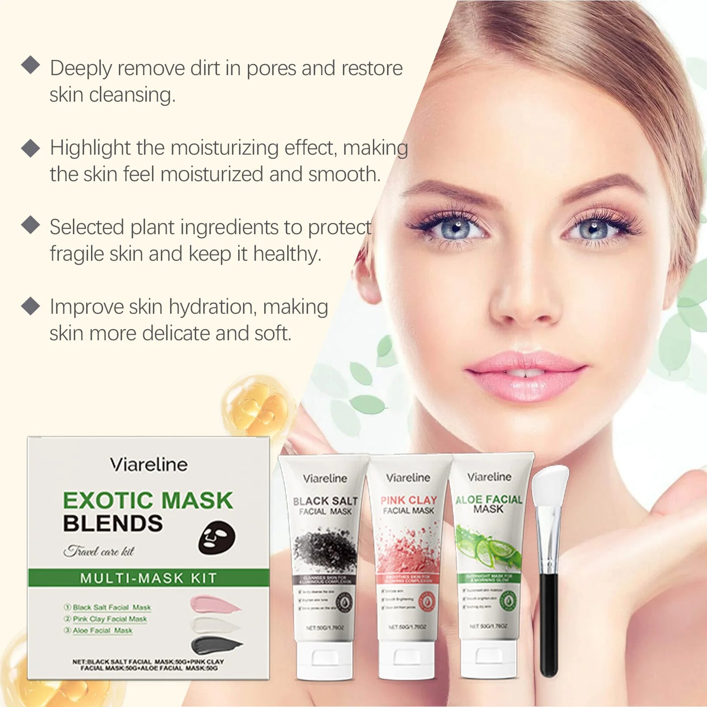 Viareline 1set Cleaning Facial Mask Set Exfoliating Blackhead Removal Oil Control Shrink Pores Moisturizing Brightening Face Set
