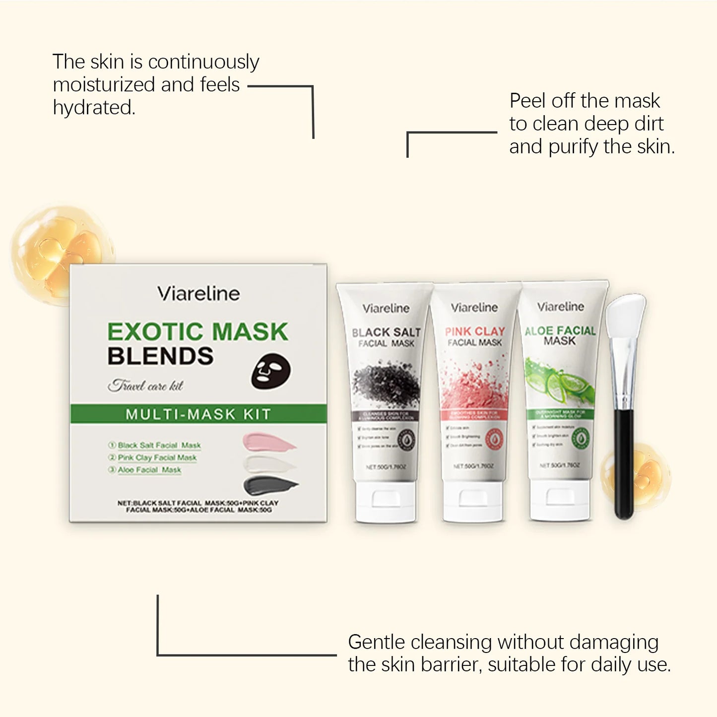 Viareline 1set Cleaning Facial Mask Set Exfoliating Blackhead Removal Oil Control Shrink Pores Moisturizing Brightening Face Set