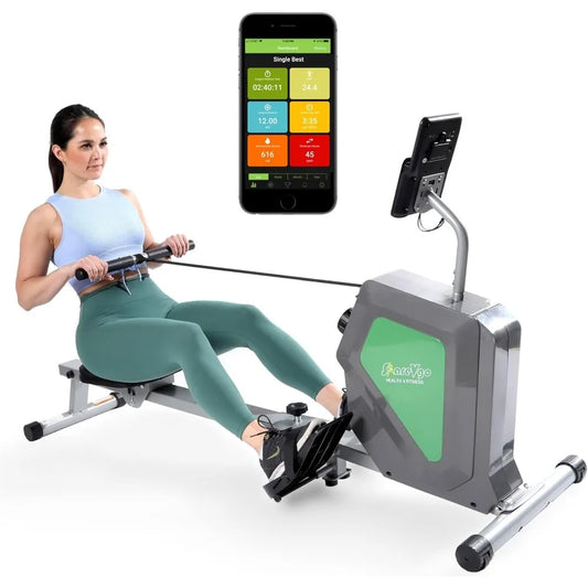 Smart Home Rowing Machine Bluetooth Compact Foldable Magnetic Rower with Fitness APP, Max Weight 285lbs Ergometer - SRM2000